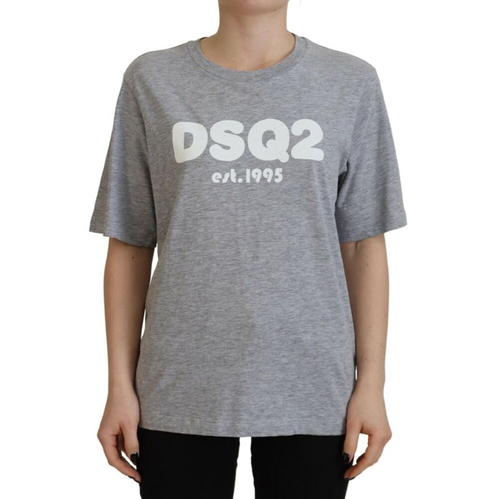 Dsquared² Gray Logo Cotton Crewneck Short Sleeve Tee Women's T-shirt